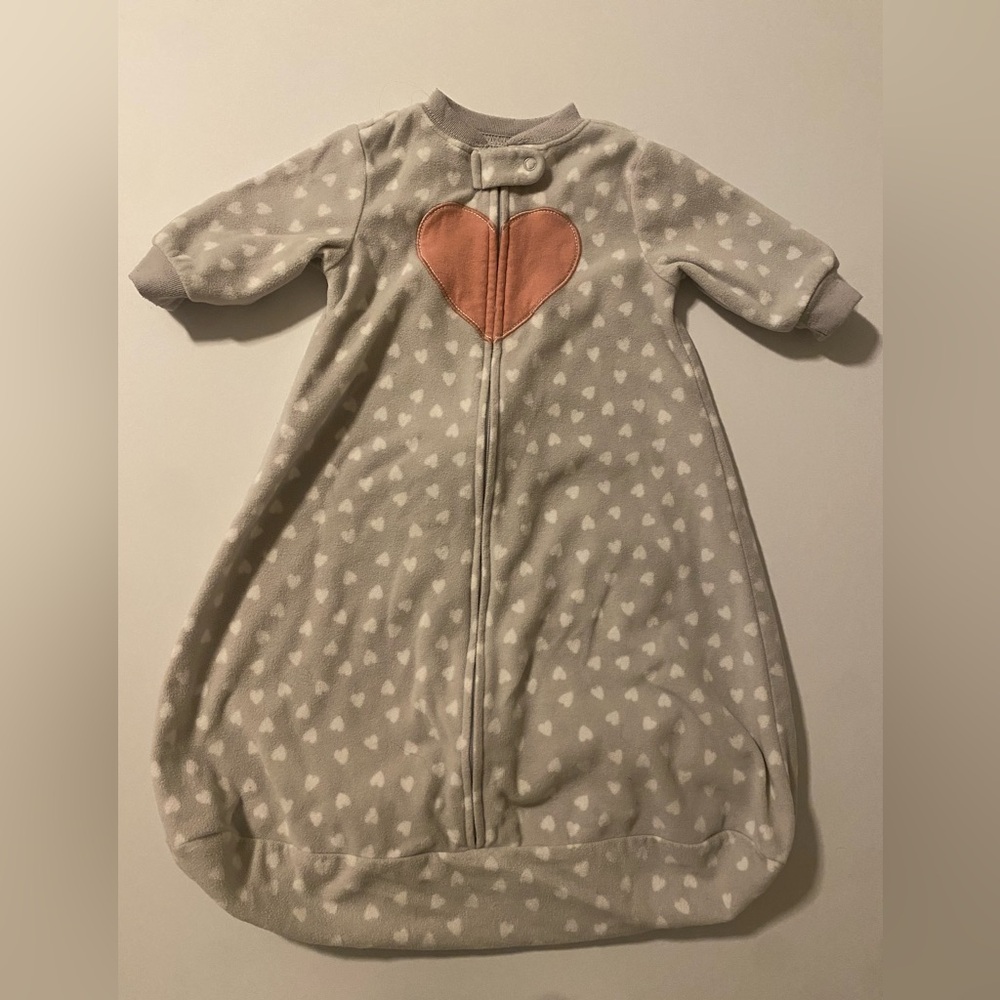 Carter’s Fleece Sleep Sack Gray and Pink Heart Small